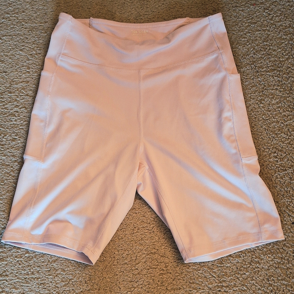 tek gear Size L  Pale Pink High-Rise Bike Shorts with Side Pockets